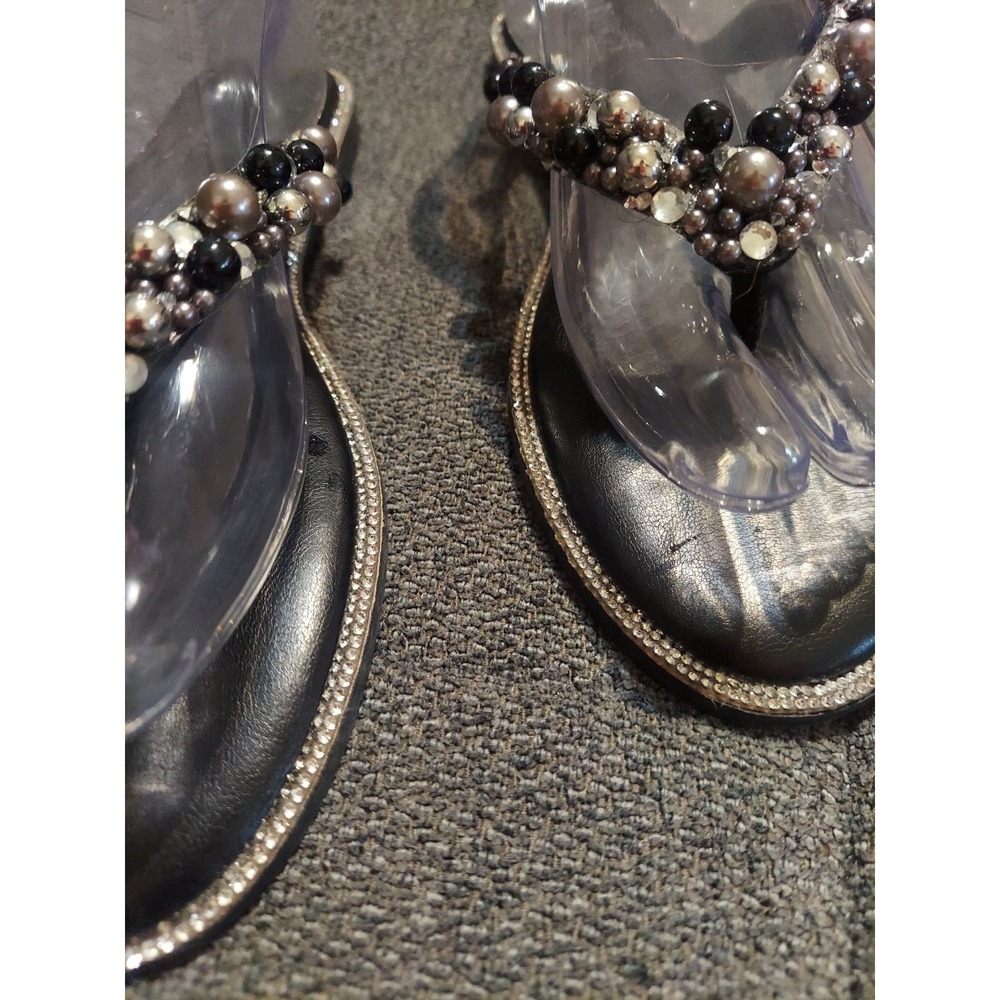 Rouge Helium Black Beaded Rhinestone Thong Sandals Size 10 Boho Bedazzled Y2k - Picture 6 of 12